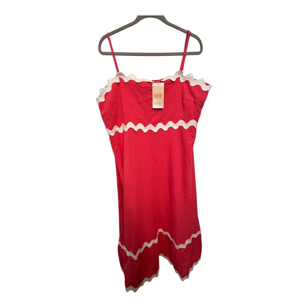 KIRUNDO Pink Scalloped Trim Midi Dress XXL Smocked Back Summer Sun Flowy NWT